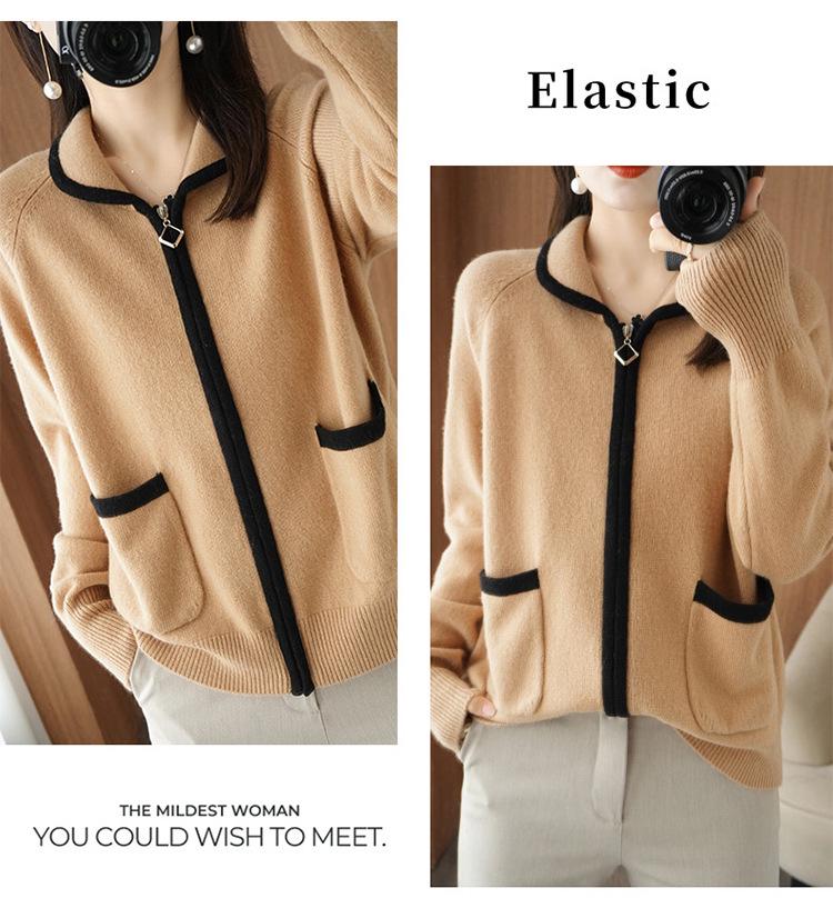 Korean Style Women's Wool Cardigan - Short, Thick Zippered Sweater for Autumn & Winter
