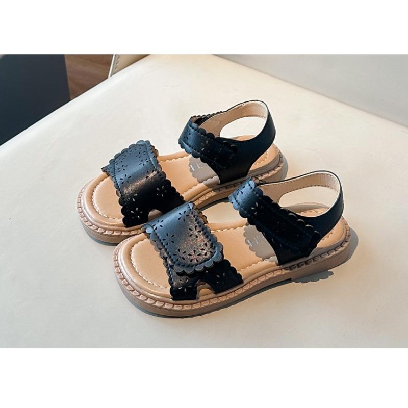 Korean Style Hollow Floral Princess Sandals, Summer Open Toe Leather Shoes for Baby Girls