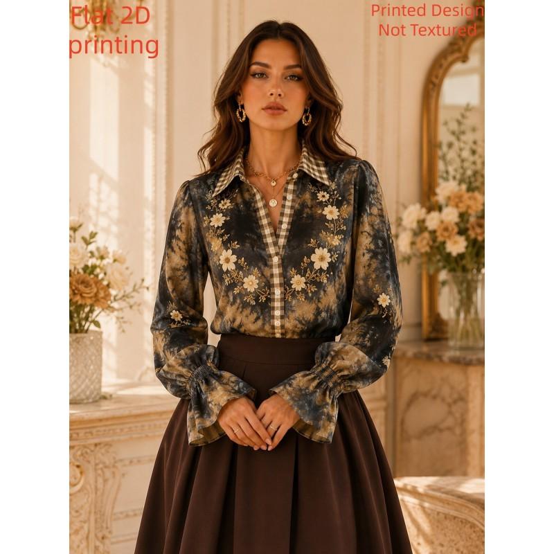 Womens Western Vintage Floral Shirt Long Sleeve Casual Top Daily Wear