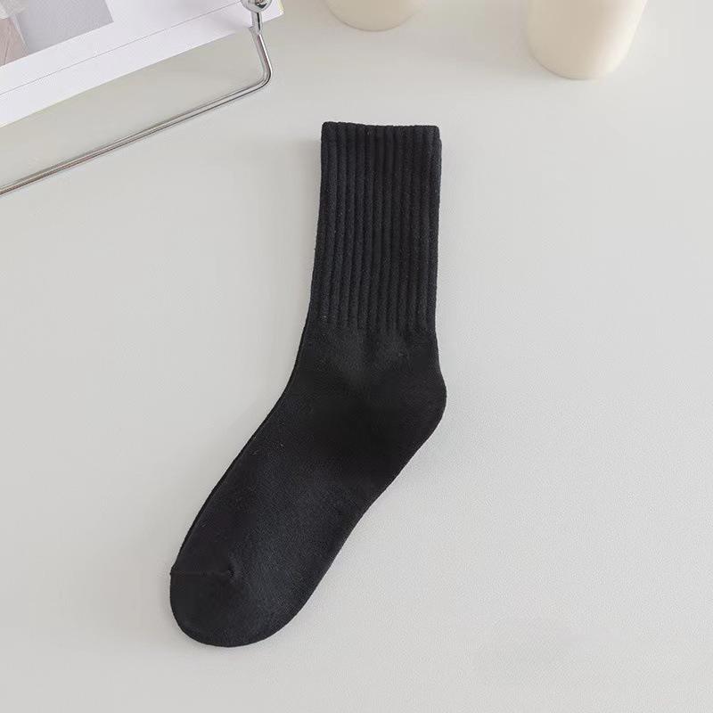 Autumn and Winter Socks Vertical Stripes Solid Color Mid Tube Socks Versatile Boneless Pile Socks Student Sports Long Socks