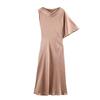 Women's New European and American Style Silk Satin Texture Asymmetrical Sleeve Midi Dress