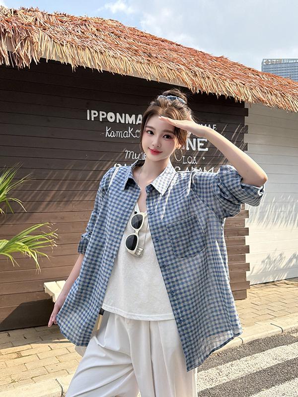 2026 Spring/Summer Plus Size Korean Plaid Slimming Shirt for Women 4XL