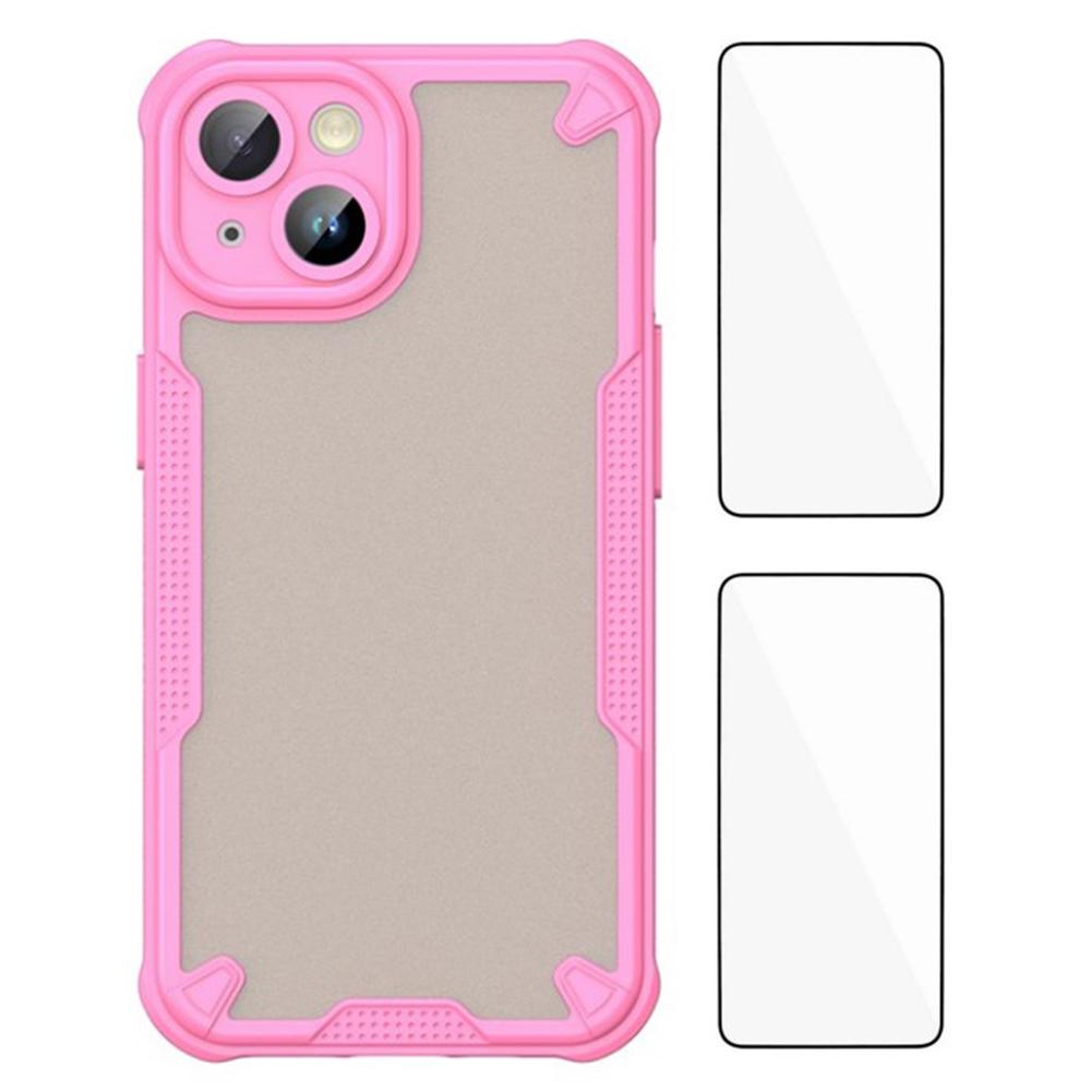 

WANLONFENG MFFJ Series For iPhone 14 Back Cover with 2PCS Tempered Glass TPU+Acrylic Phone Case Pink