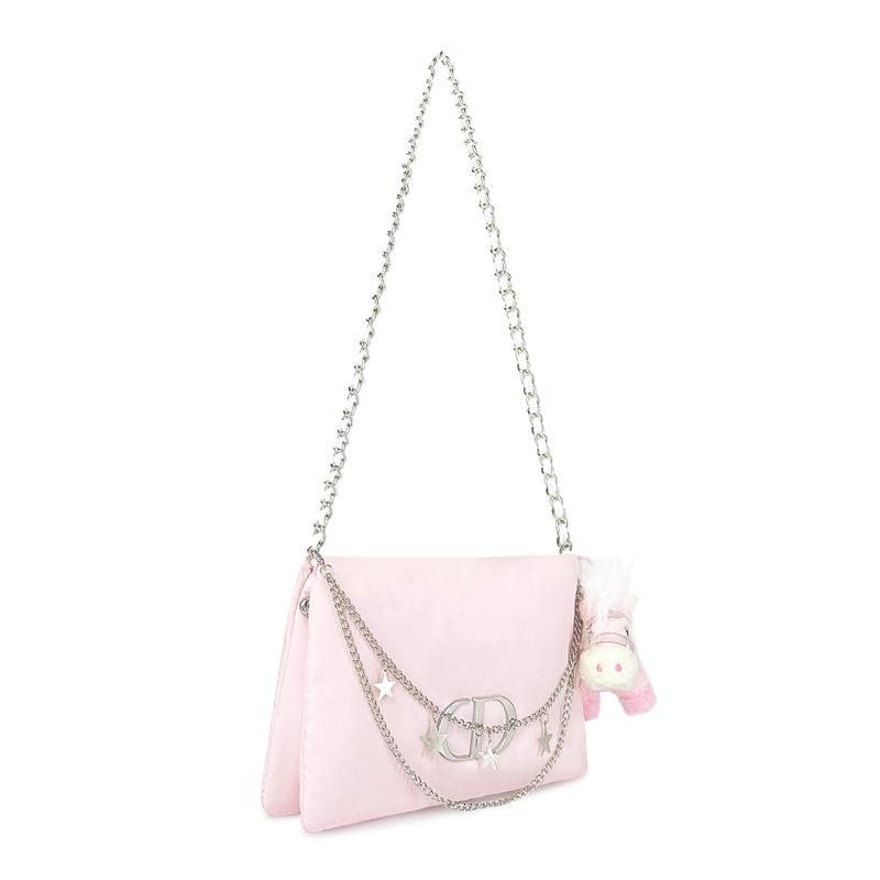 DIOR [Customized Cosmetic Bag] Star Island Glitter Cat Gift Sweet and Fresh Cute Casual Cute Pet Versatile Nylon Pink Storage Shoulder Bag 20*3*13cm