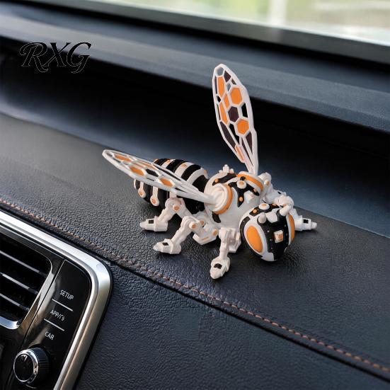 Creative Bookshelf Decoration 3D Printed Articulated Bee Figurine, Flexible Joint Fidget Toy with Keychain, Mechanical Futuristic Desk Accessory