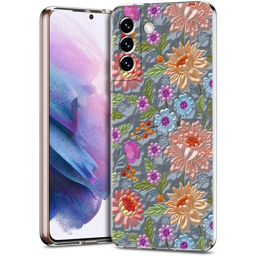 Transparent Phone Case Cover for Samsung Galaxy S25 S24 S23 S22 S20 S21 FE Ultra S24 S23 S10 S10E Plus Abstract Flower Pattern