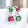 With 925 Stamps Colorful Double Square Zircon Earrings Women's Fashion Party Jewelry Boho Jewelry Gift
