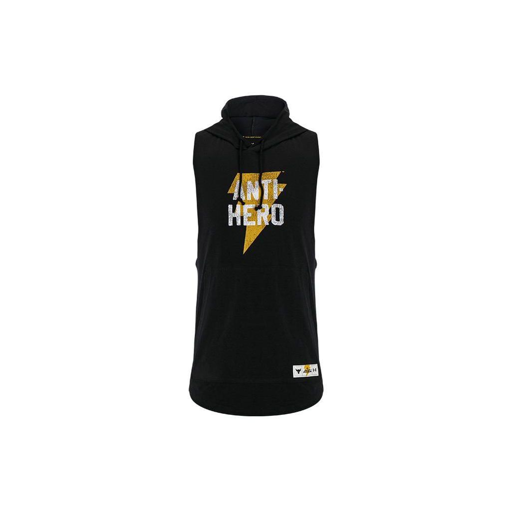 Under Armour Project Black Adam Project Rock Solid Color Printed Letter Drawstring Hooded Sports Casual Sleeveless Vest Men vest 1377748-001