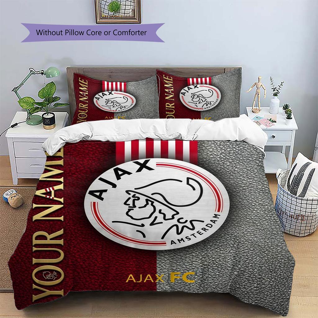 AFC Ajax Custom Name Pattern Bedding,Quilt Set Quilt Cover Pillowcase Home Birthday Gift(1 * Duvet Cover + 2 * Pillowcase, Without Core)