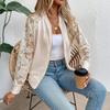 Women's Lace,trimmed Long,sleeved Baseball Collar Jacket/coat