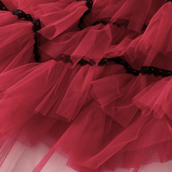 Women Skirt High Waist A-line Big Swing Ruffle Contrast Color Scattered Hem Pleated Patchwork Princess Style Elastic Waist Ankle Length Maxi Skirt