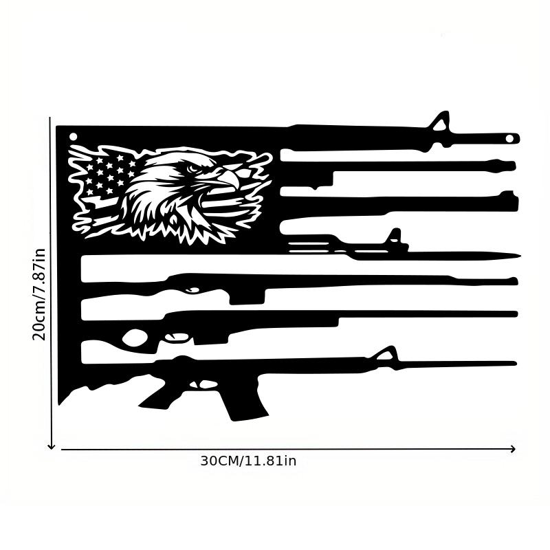 Classic Patriotic American Flag Eagle and Gun Metal Wall Art Sculpture, Gun Enthusiast , Durable Flag Eagle Metal Wall Decor
