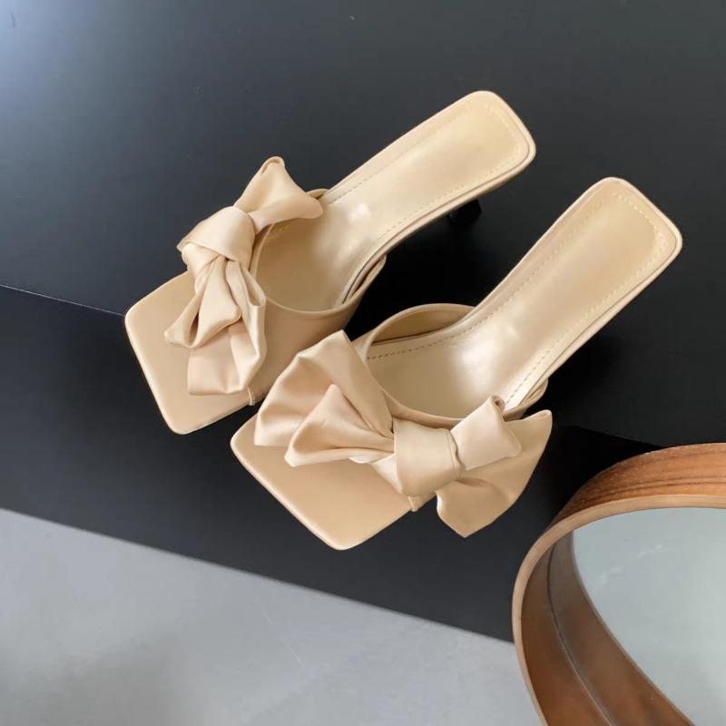 Fashion Women's Summer Butterfly-knot Low Heel Slippers Elegant Open Toe Party Dress Shoes Fashion Outdoor Ladies Slides