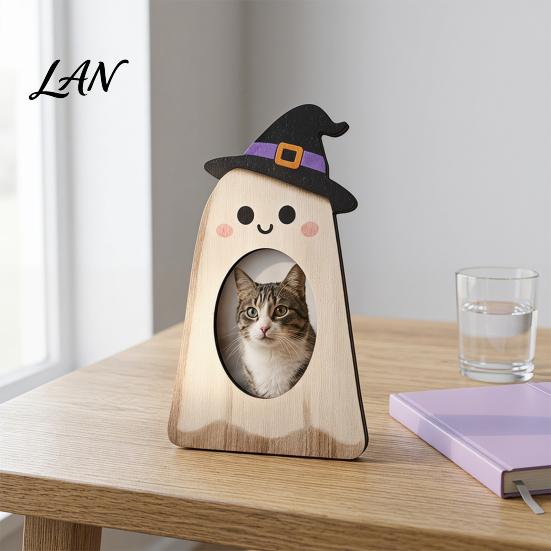 Cute Pumpkin Picture Holder Halloween Wooden Photo Frame, Pumpkin/Ghost Frame for Wall Creative Room Decor Hanging or Desktop Display, Personalized