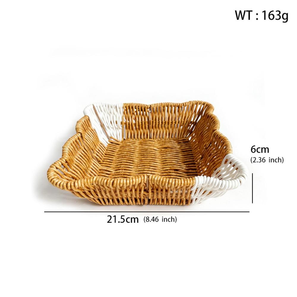 Woven Design Synthetic Rattan Wicker Basket Large Capacity Fruit Bowl Home Decor