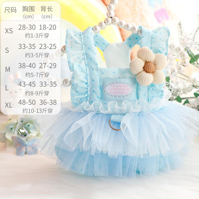 Cute Fashion Spring Summer Thin Dog Clothes Cat Princess Dress Fresh Blue Fluffy Skirt Pet Outfit for Small Dogs Bichon