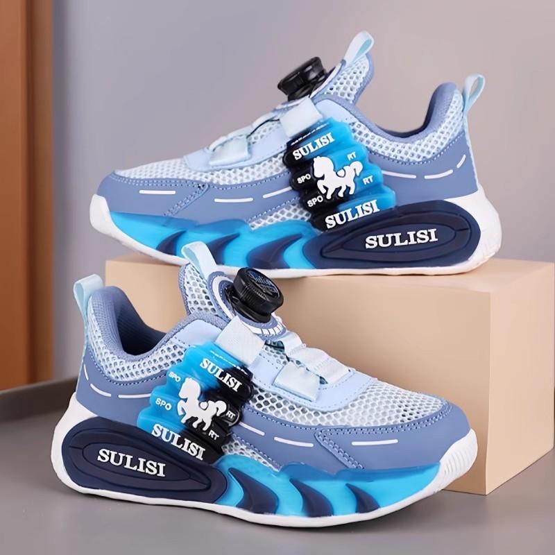 Rotating Button Boys Shoes Summer 2025 New Breathable Single Mesh Shoes Children's Sports Shoes Mesh Running Shoes
