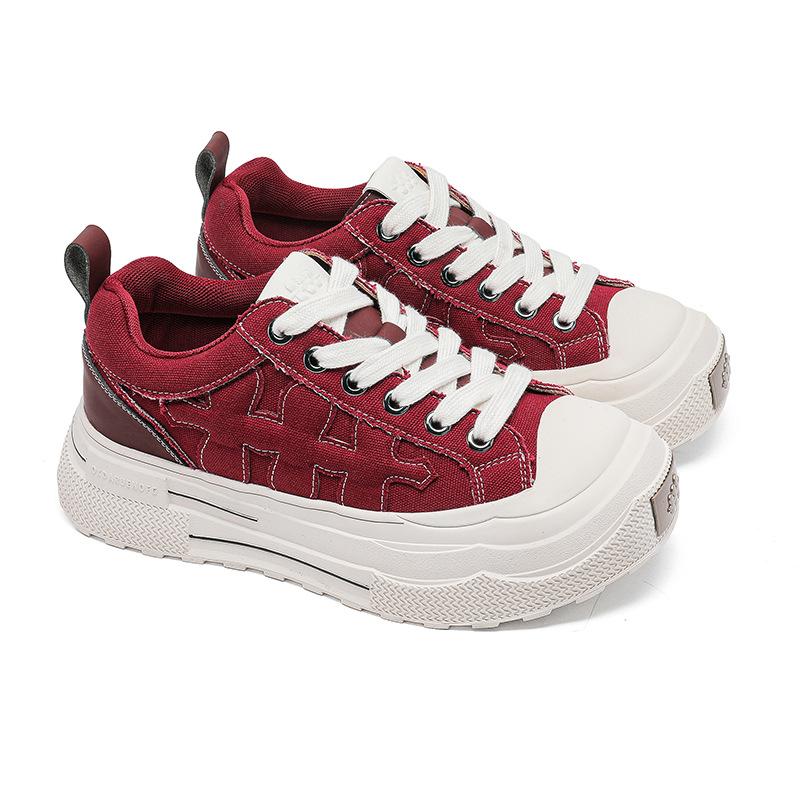 58129 Ensemble Series Plum Blossom Board Shoes Guochao Niche Design Thick-soled Heightening Canvas Shoes for Men and Women Couples