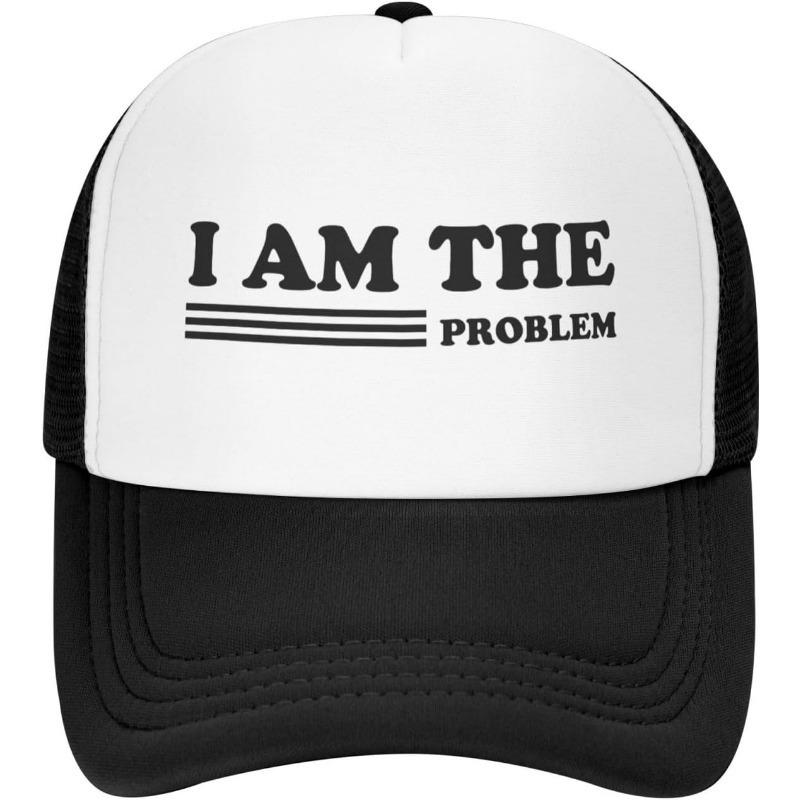 1pc Adjustable Trucker Hat with I AM THE PROBLEM Print  Funny Foam Fishing Cap for Men and Women Black Adjustable