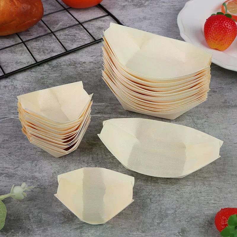 50 Stück Holzboote Teller Sushi Salat Dessertschale Holz Servierschale Einweg Sushi Serviertabletts Sushi Bootsplatten