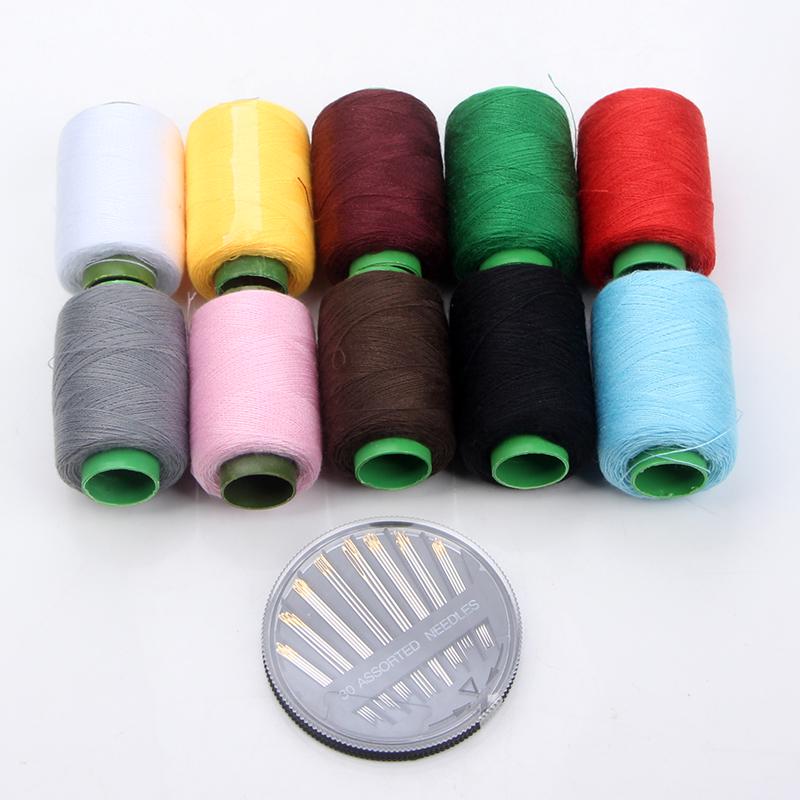 Polyester Sewing Thread Set: White, Black, Colored Threads & Needles for Hand & Embroidery Sewing