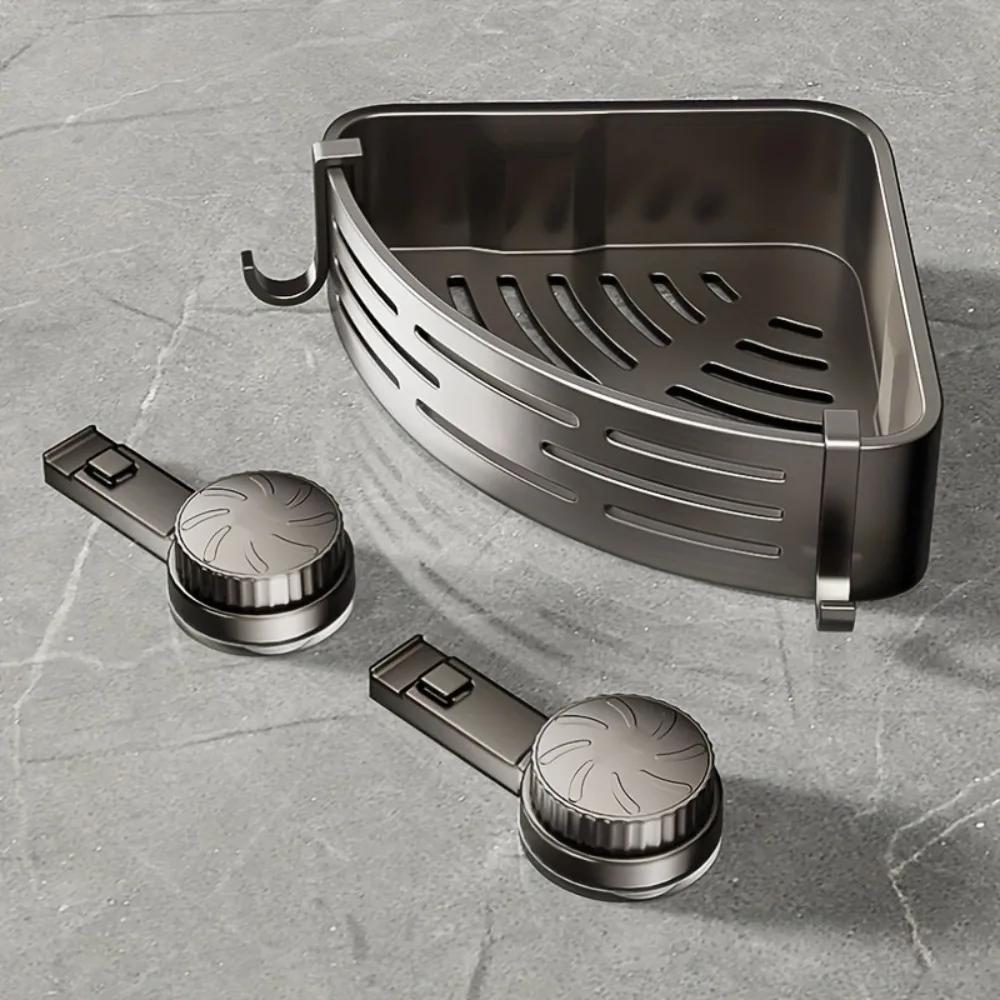 Bathroom Corner Shelf with Plastic Hook Towel Bar No Drill Space Aluminum Shower Storage Rack Bathroom Organizer