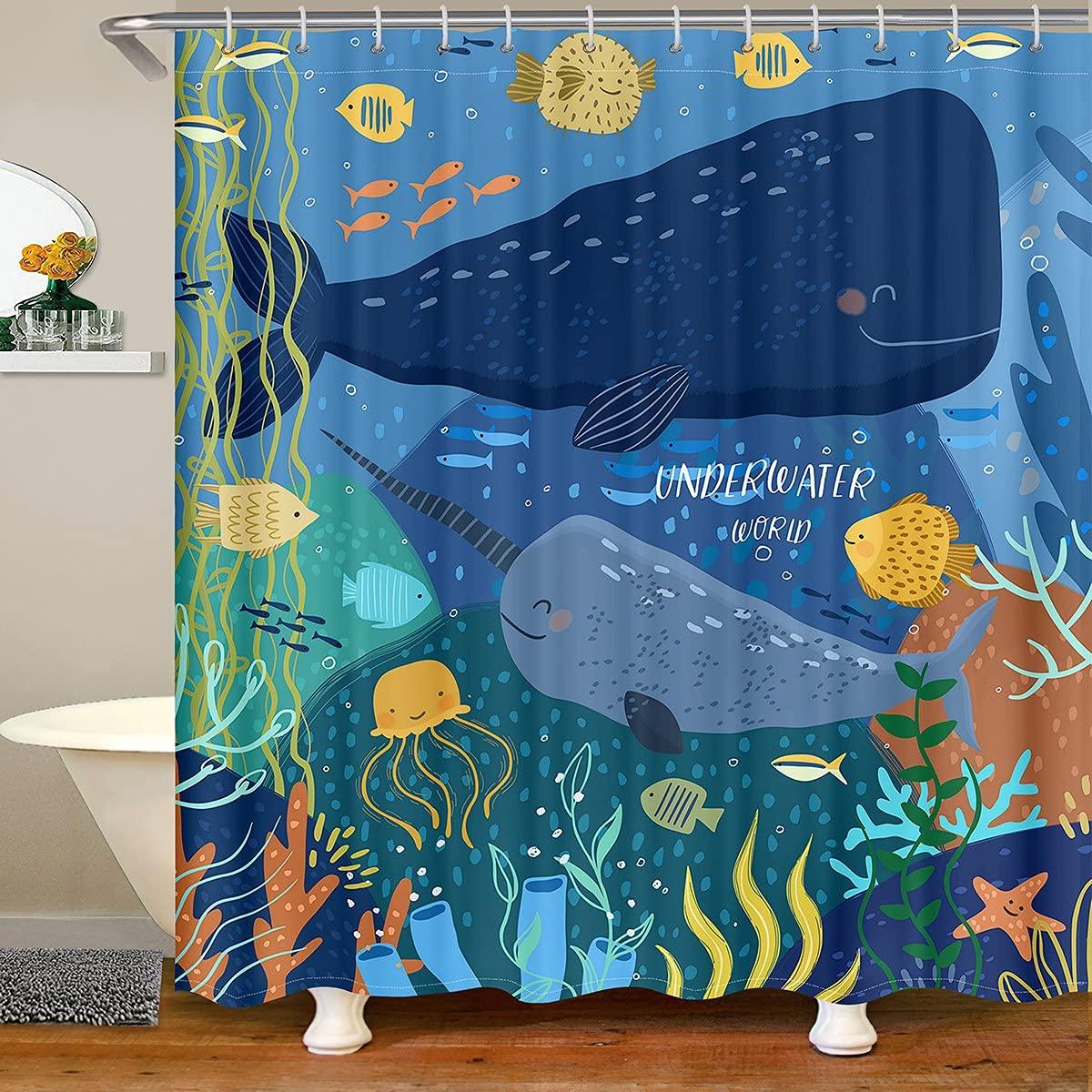 Nautical Coastal Shower Curtain,Beach Ocean Theme Shower Curtain for Bathroom Decor,Summer Tropical Coral Bath Curtain with Hook W90xH180cm(35x70 in)
