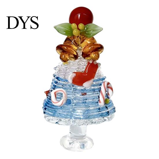 Desktop Festive Art Craft Glazed Christmas Tree Figurine, Colorful Miniature Xmas Decor, Handcrafted Small Decorative for Windowsill Glass Table