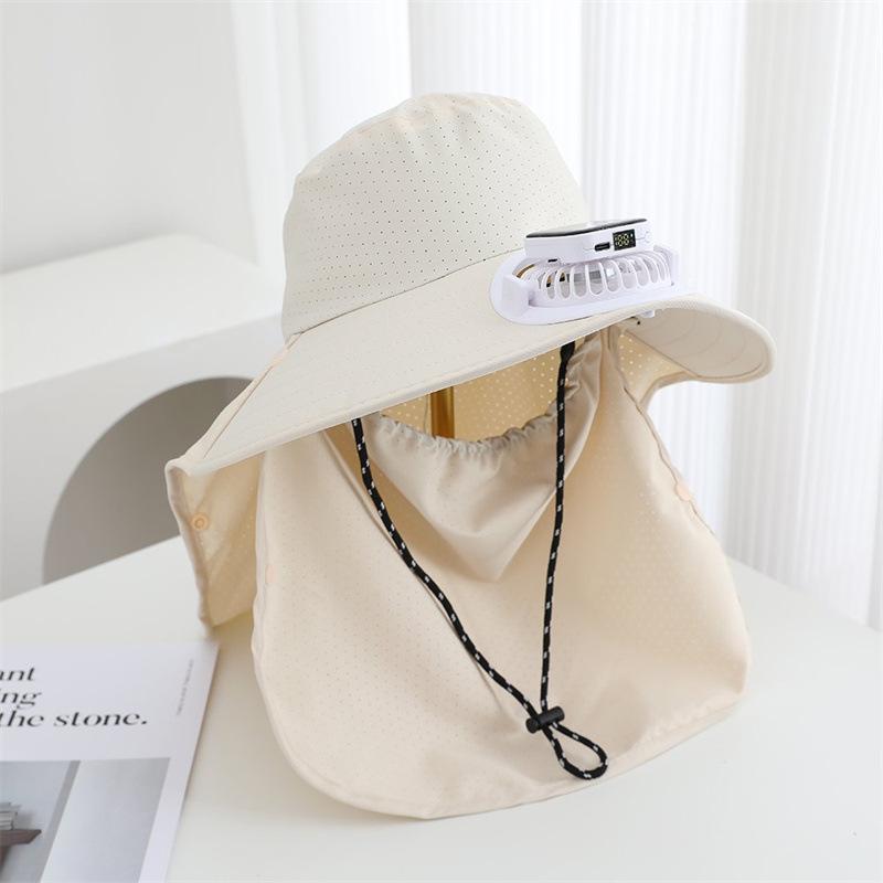 Summer Solar Charging with Fan Hat Women's Outdoor Big Eaves Fishing Shading Shawl Tea Picking Construction Site Sun Protection Hat