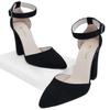 LOSLANDIFEN Women Pumps Sexy Ankle Strap 10CM Thick Heel Large Size Pointed Toes High Heels Black Party Dress Wedding Shoes