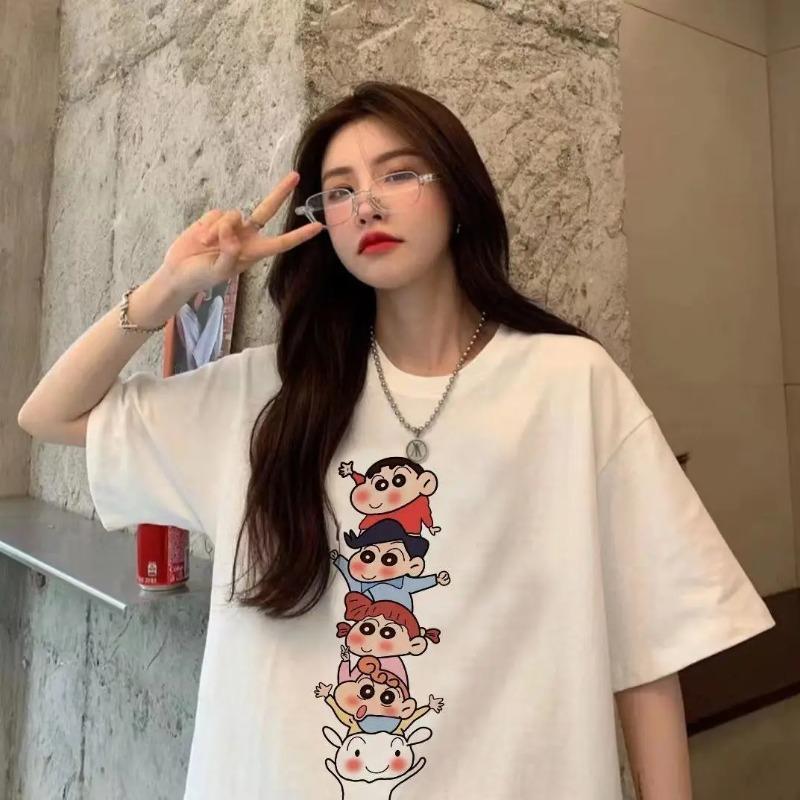 Crayon Shinchan Graphic T-shirt Women Oversized Cotton T-shirt Kawaii Cartoon Printed Streetwear Casual Street Cute Fashion Top
