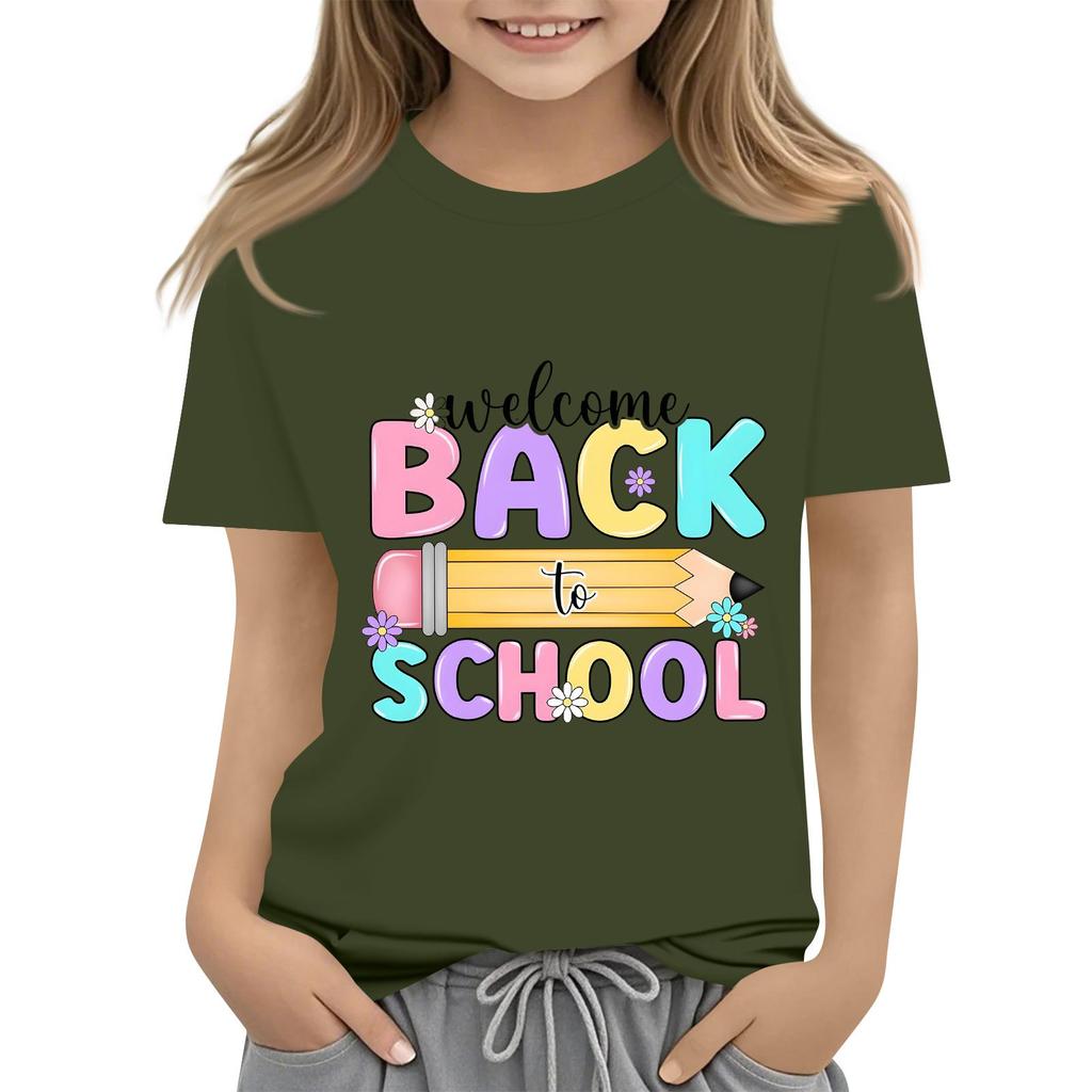 Children's Casual and Fashionable Round-Neck Printed Short-Sleeve Top for Back-to-School