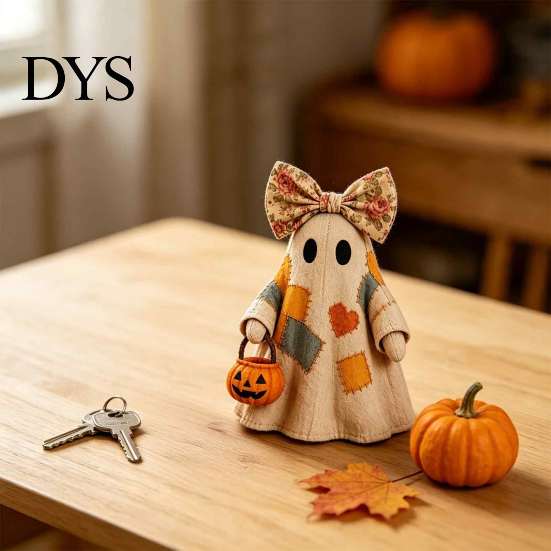 Desktop Haunted House Accents Patchwork Halloween Wooden Flat Ornaments, Skeleton Pumpkin Mummy Festival Showcase Ornaments Ghost Tabletop Decor,