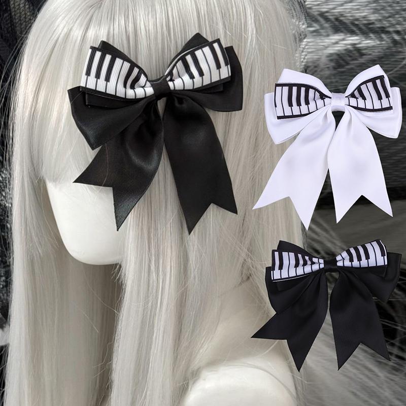 Piano Key Bow Hairpin Hair Clip Retro Girl Side Duckbill Clip Hair Accessory Black White Vintage Bowknot Hairpin For Cute Girls