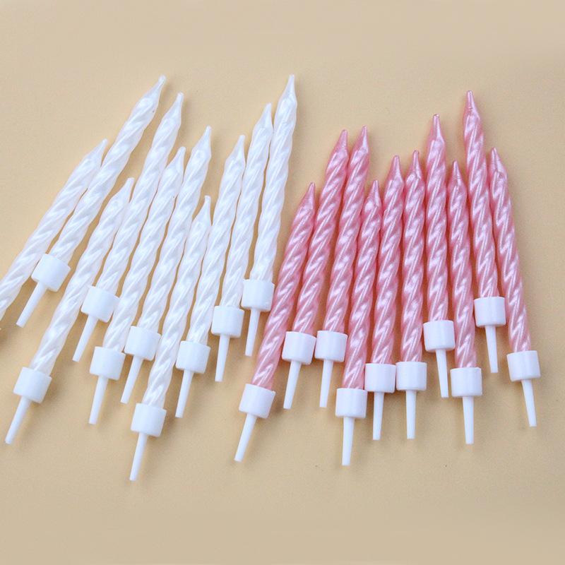 New 10-pack Threaded Birthday Candles White Pink Suction Card Pearlescent Spiral Romantic Party Candles