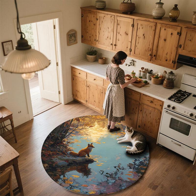 Animals & Sunset pattern round rug,Carpet Rug for Living Room Bedroom Playroom ,Non-slip Floor Mat,Holiday Gifts and Birthday Gifts.