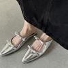 Fashion 2025 New Luxury Bow Tie Mary Jane Women's Pointed Shiny PU Leather Flat Ballet Shoes Bridal Wedding Shoes Zapatillas Mujer