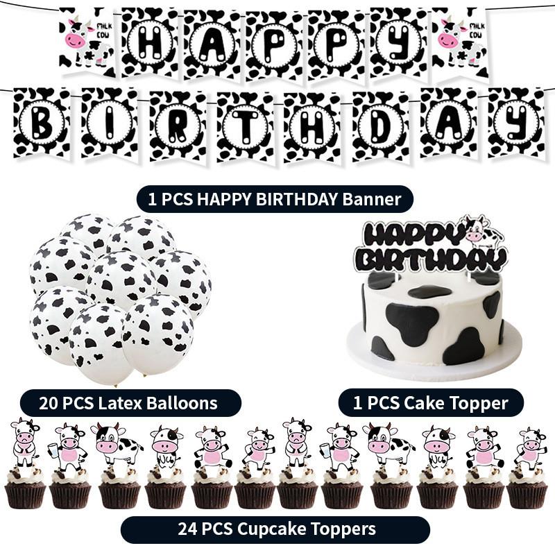 Farm Animal Cow Theme Party Supplies With Paper Flags Balloons Events Birthday
