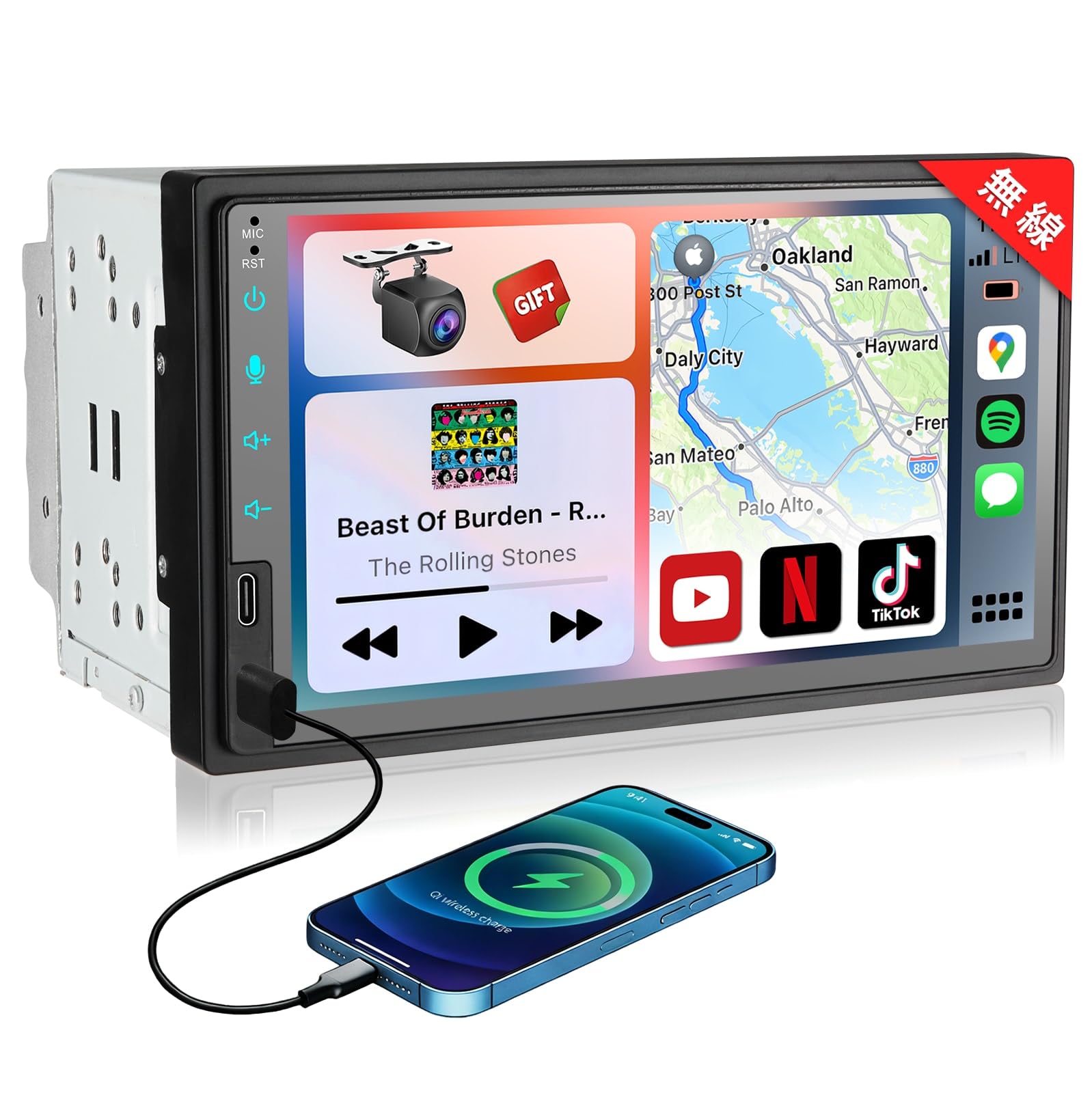2DIN & 7-inch 2USB Display Audio with Wireless CarPlay + Android Auto Compatible: Navigation via smartphone connection, rearview camera integration, v