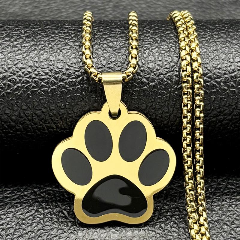 Punk Hundepfote Anhänger Halskette für Damen Herren Edelstahl Gold Silber Farbe Tier Welpen Pfote Kette Schmuck colar masculino