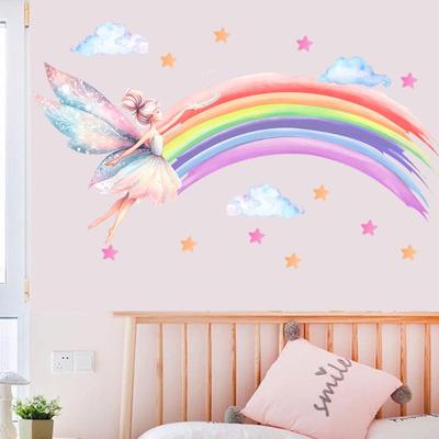 Cartoon Elfenmädchen Regenbogen Wandaufkleber Mädchenzimmer Wolkenelf Wandaufkleber Kinderzimmer Dekoration
