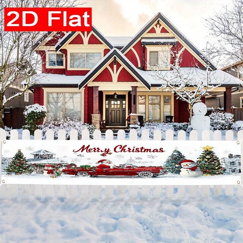 Festive Holiday Santa Claus & Snowman Christmas Fence Banner, Outdoor Garden Porch Decor