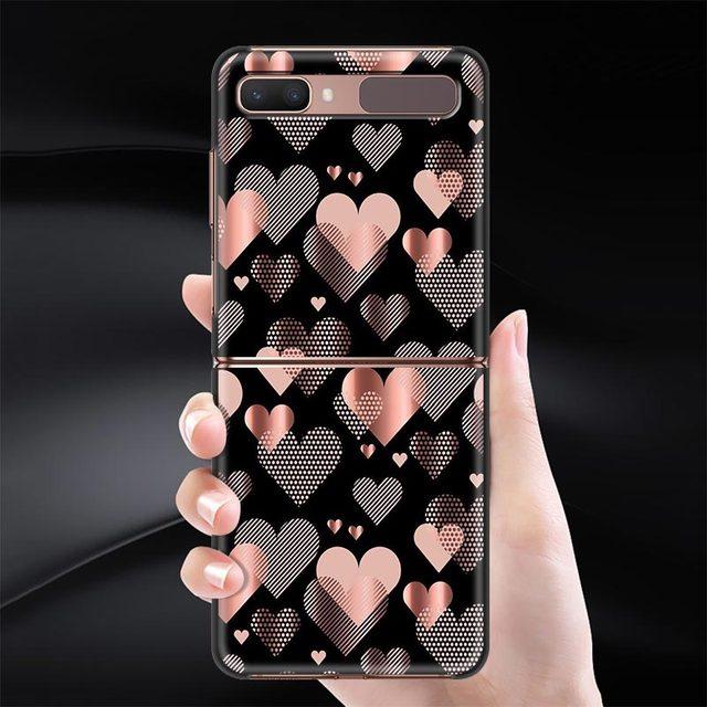 Schwarz Harte Telefon Fall Für Samsung Galaxy Z Flip 3 4 Abdeckung Für Zflip 5g Luxus Zurück Capa Dünne fundas Tasche Tier Nette Liebe Herz