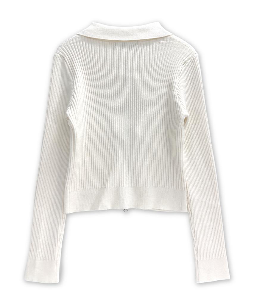 Damiswi Cross Print Ribbed Knit Zip-Up_Ivory