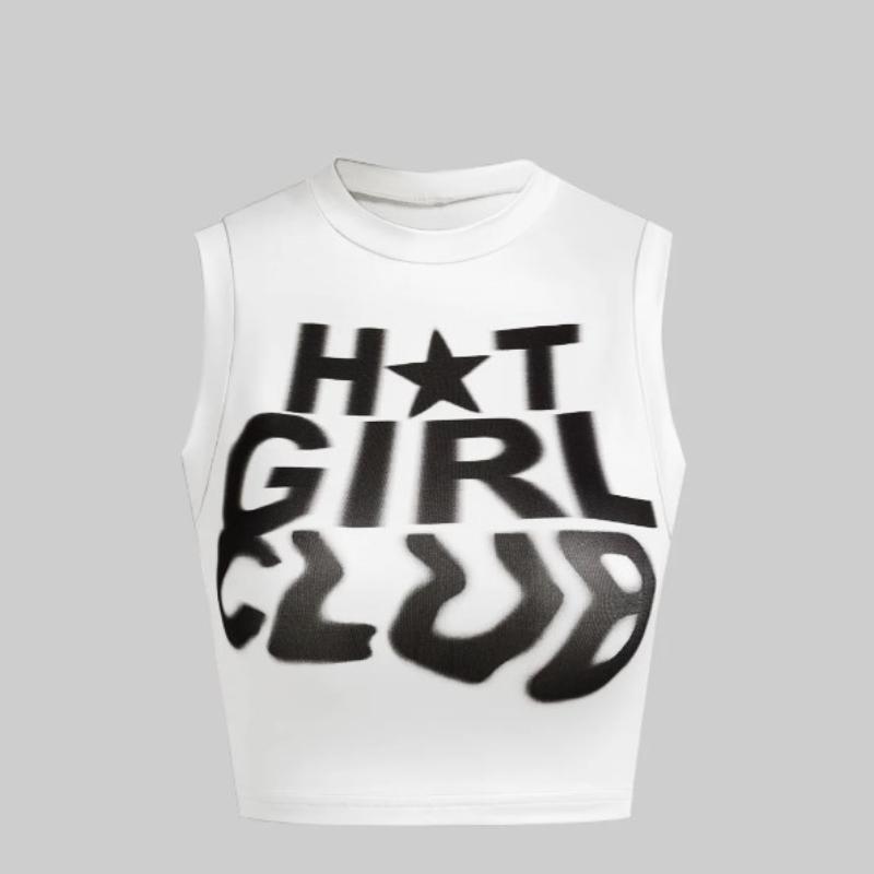 

Европейский и американский ретро-топ с принтом букв Y2K для хай-стрит, сексуальный, для горячей девушки, летний укороченный топ без рукавов L белый