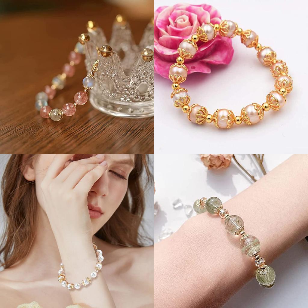 SUNNYCLUE 80 Pieces 10 Types 18k Plated Bead Cap Hanaza Washer Beads Antique Gold Metal Color Plated Beads Cap Special Flower Shape Chrysanthemum