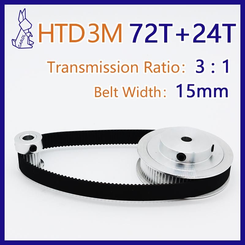 72T 24T 3:1 HTD 3M Timing Pulley Set 24Teeth 72Teeth 3M Synchronous Wheels Gear Belt Width 15mm HTD3M Pulley Set Belt Pulley Kit 24T Bore 5mm