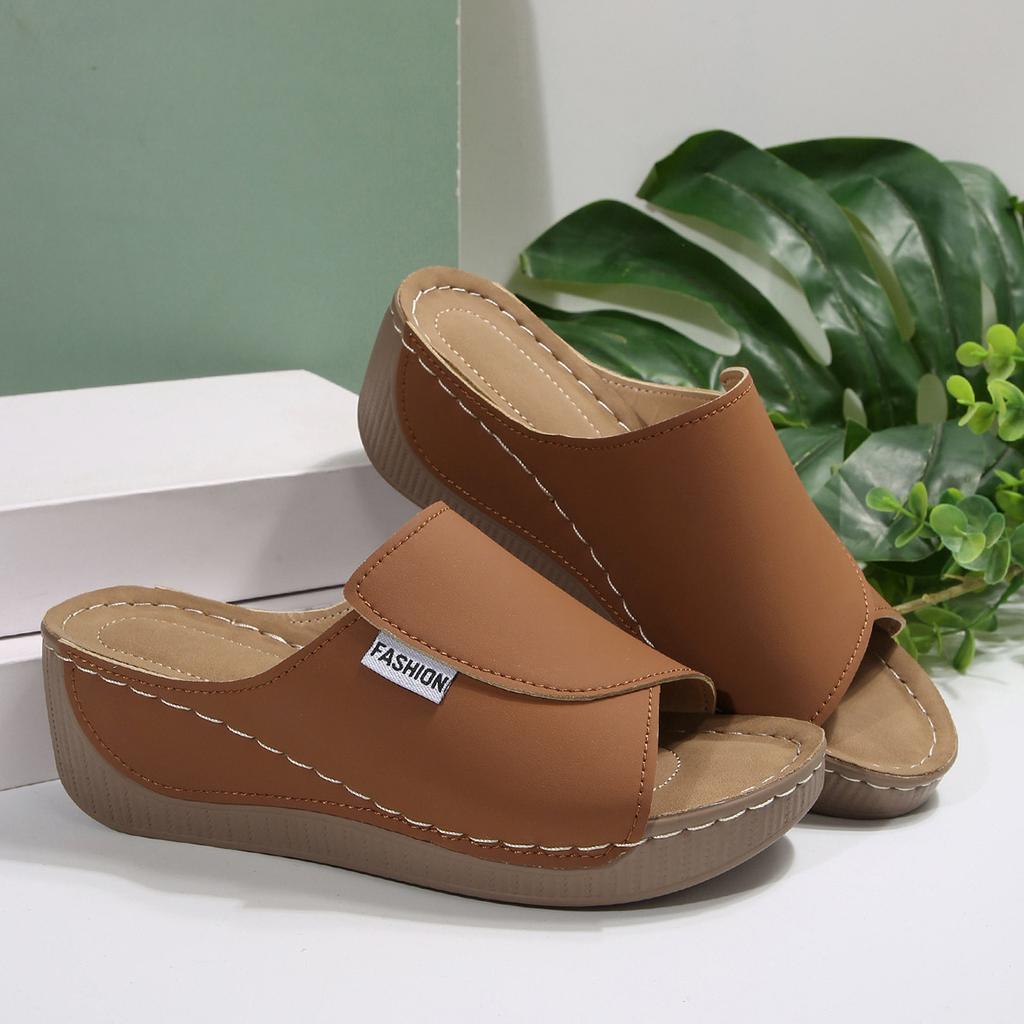 Cross-border large-size platform casual slippers women's shoes new simple and fashionable fish mouth wedge slippers