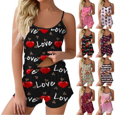 Printed Pyjama Sets For Women Soft Two Piece Loungewear Sets Sleeveless Tops Shorts Matching Pyjamas Nightwear