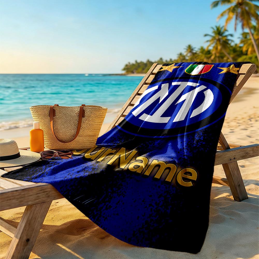 Inter Milan Customizable Name Beach Towel Super Soft Microfiber Quickdry Fabric Suitable for Swimming Gym Camping Yoga Vacation